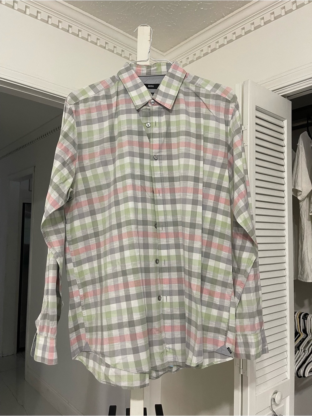 Boss Men's Pastel Plaid Button-Down Shirt in Green, Pink & Gray
